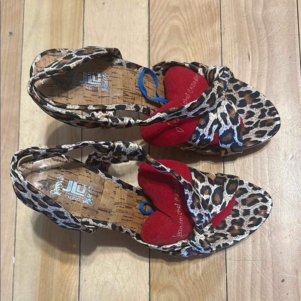 Leopard Print Women's Sandals with Red Accents